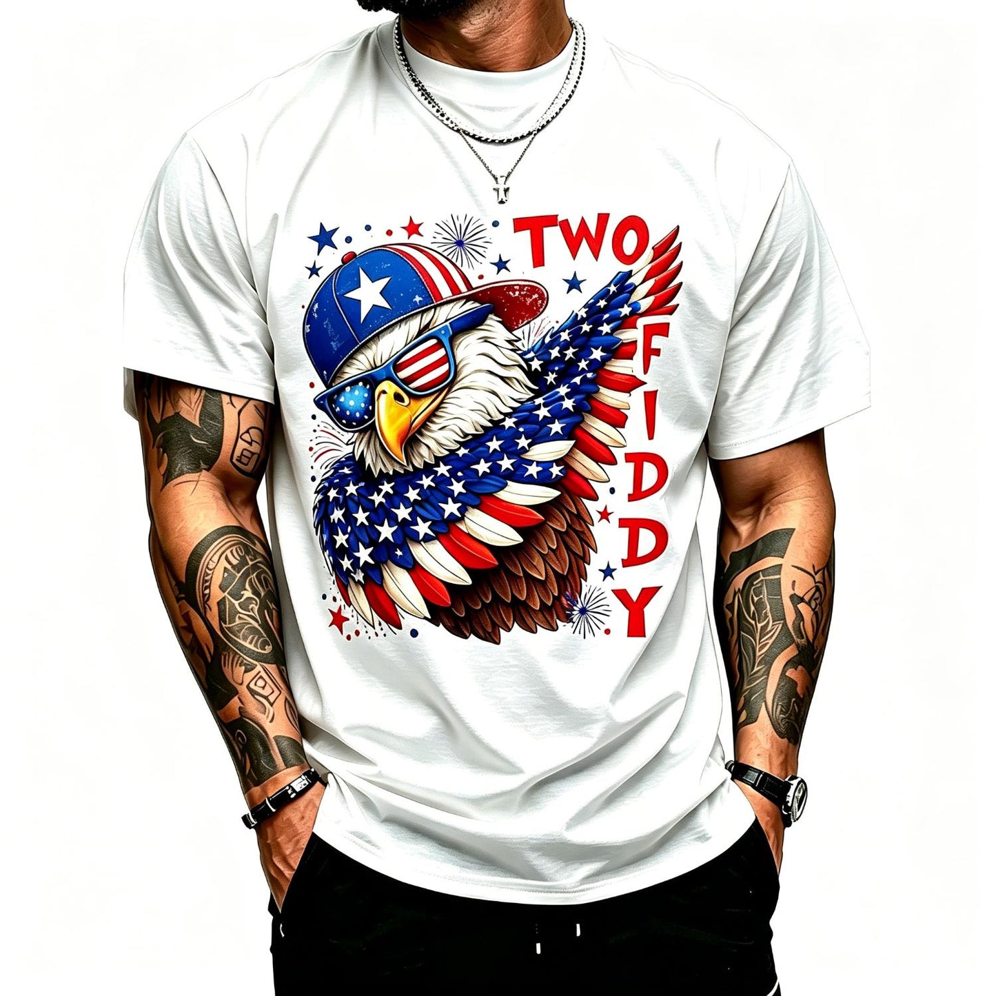 Two Fiddy 4th of July Patriotic American Flag Eagle Dabbing T-Shirt