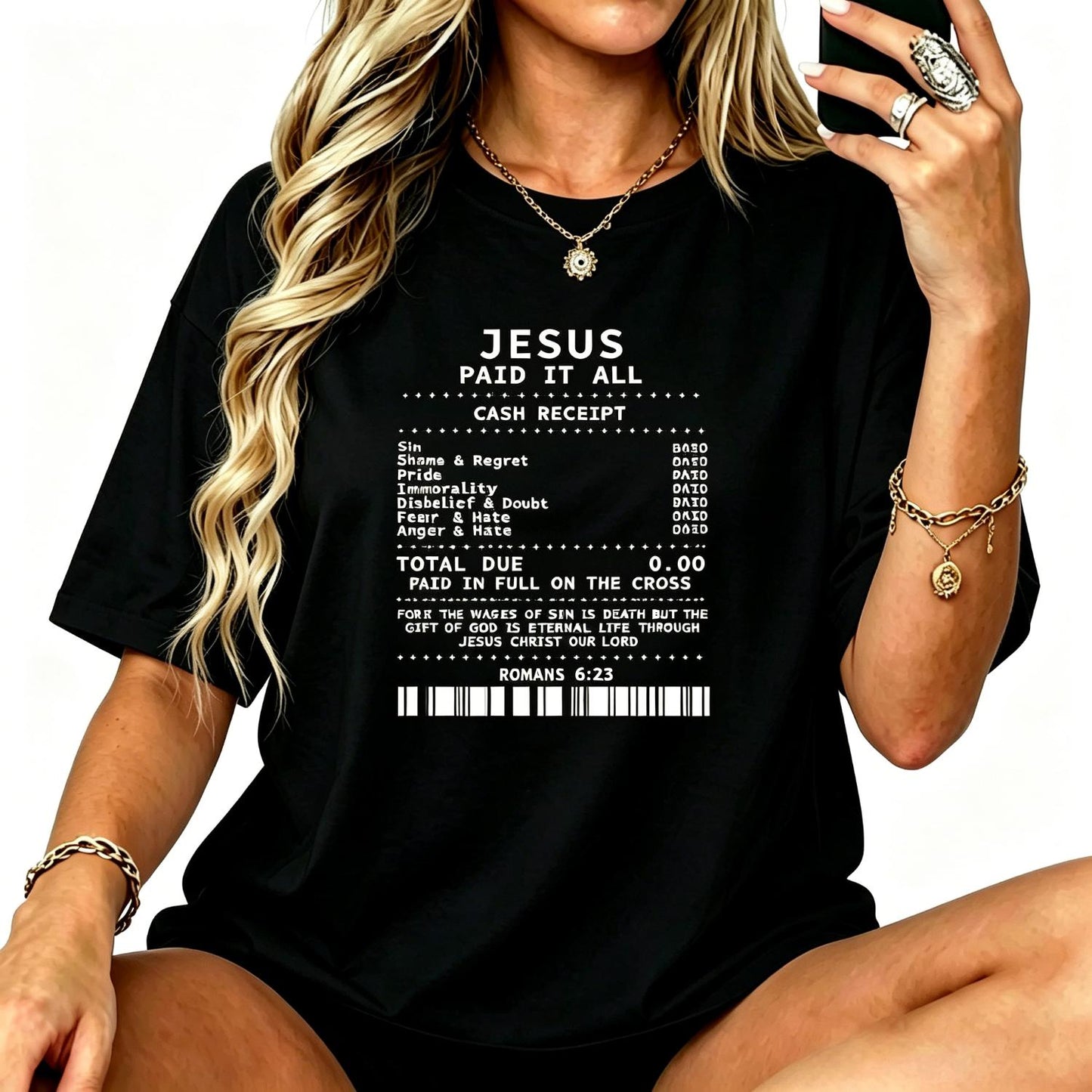 Women Men Jesus Paid It All Tee Funny Christian T-Shirt Short Sleeve