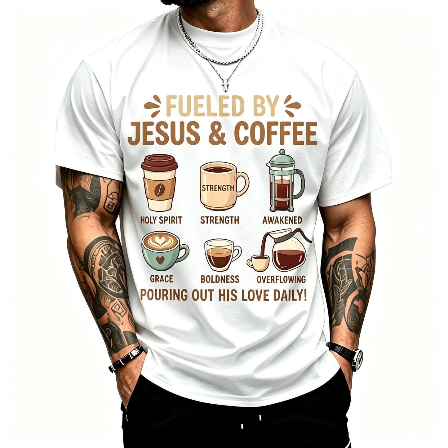 Fueled by Jesus & Coffee Pouring Out His Love Daily T-Shirt