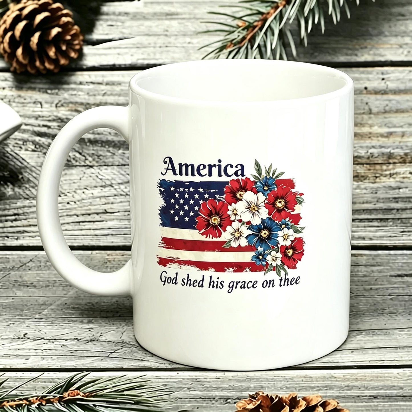 Men's American 250th Anniversary Floral Flag Ceramic Cup 4th of July Patriot Gift Ceramic Mug