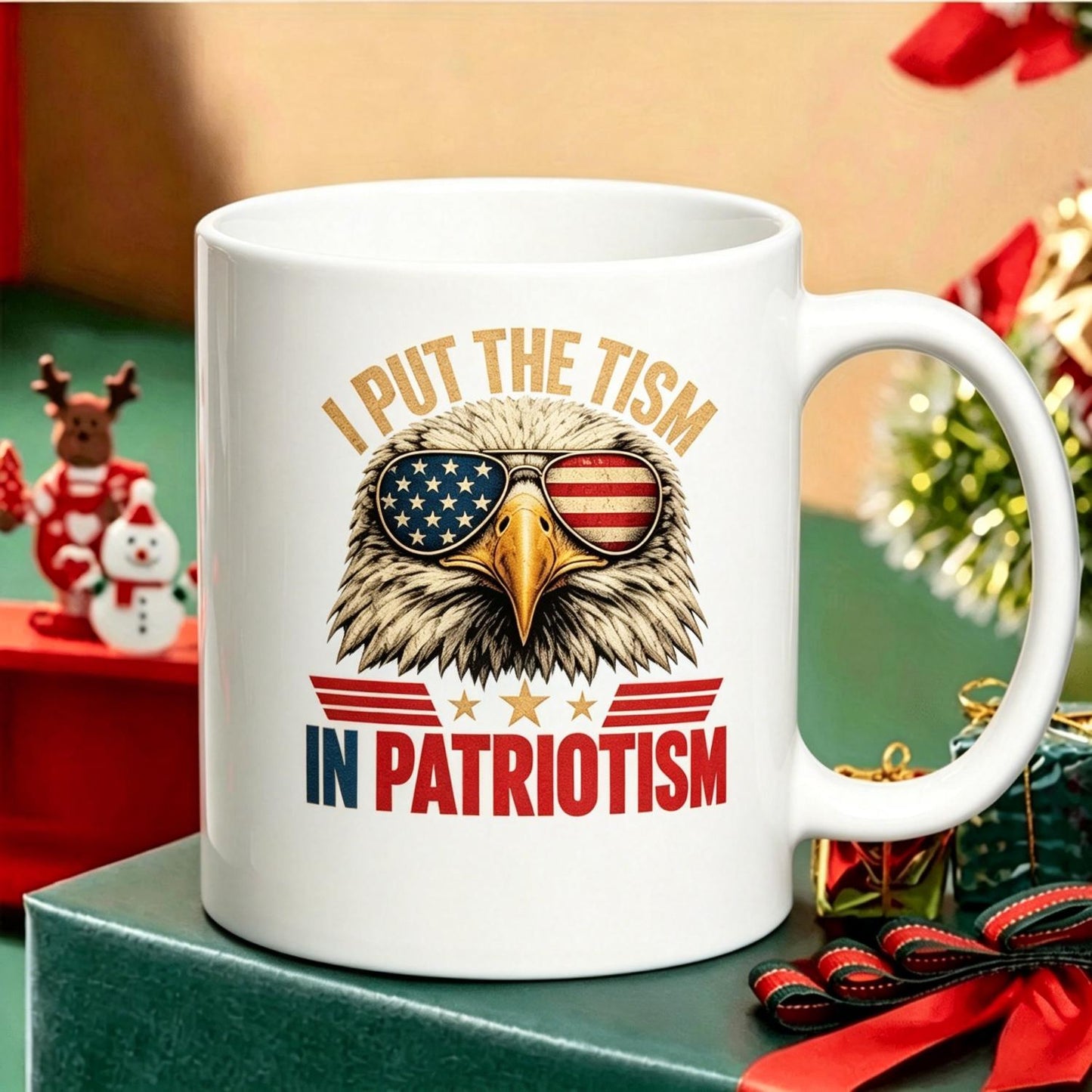 I Put The Tism in Patriotism Retro Eagle USA Flag 4th July Reusable Coffee Cups Ceramic Cup Gifts Cup 1pc 11Oz Ceramic Mug