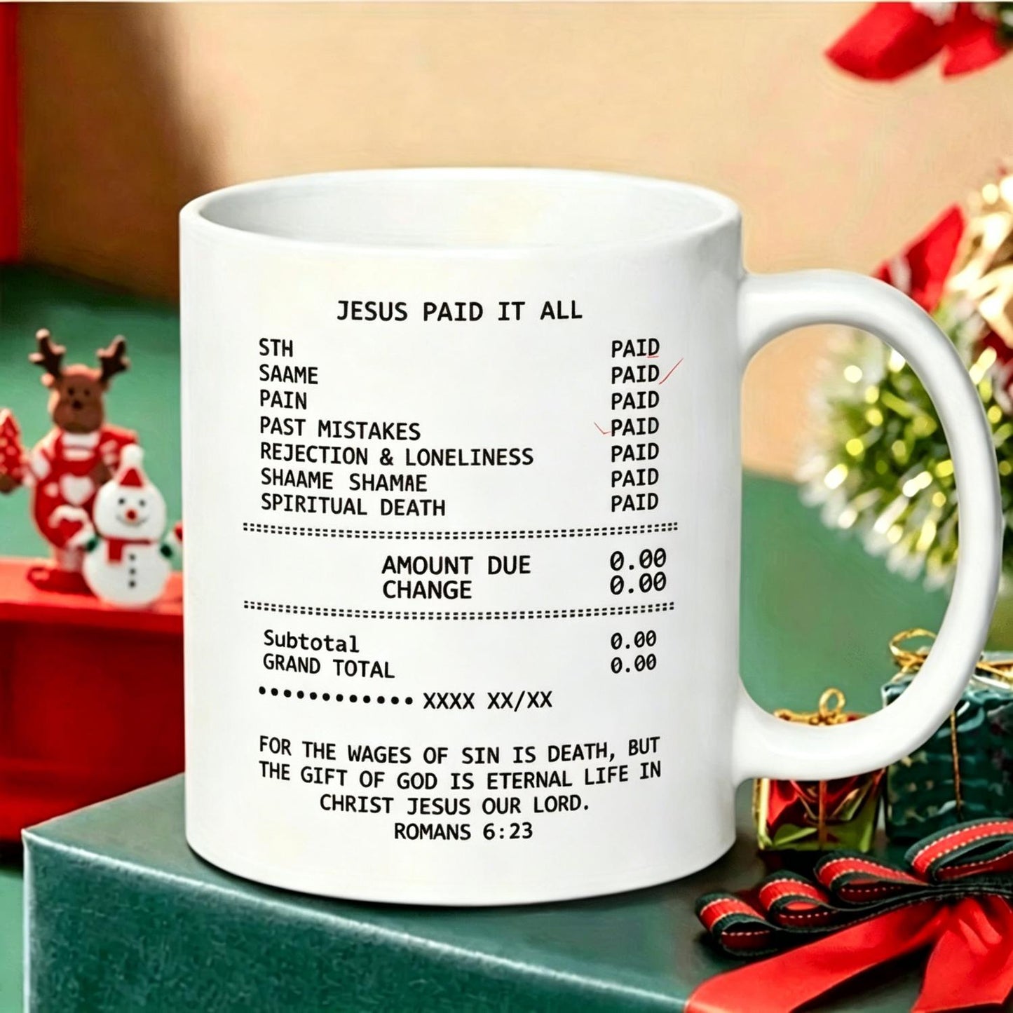 JESUS PAID IT ALL Graphic Print 11Oz Ceramic Mug for Men Women Perfect for Summer, Outdoor Activities, and Faith-Based Events Reusable Coffee Cups