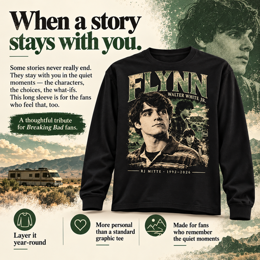 Flynn RJ Mitte black long sleeve tribute design for fans who remember the story