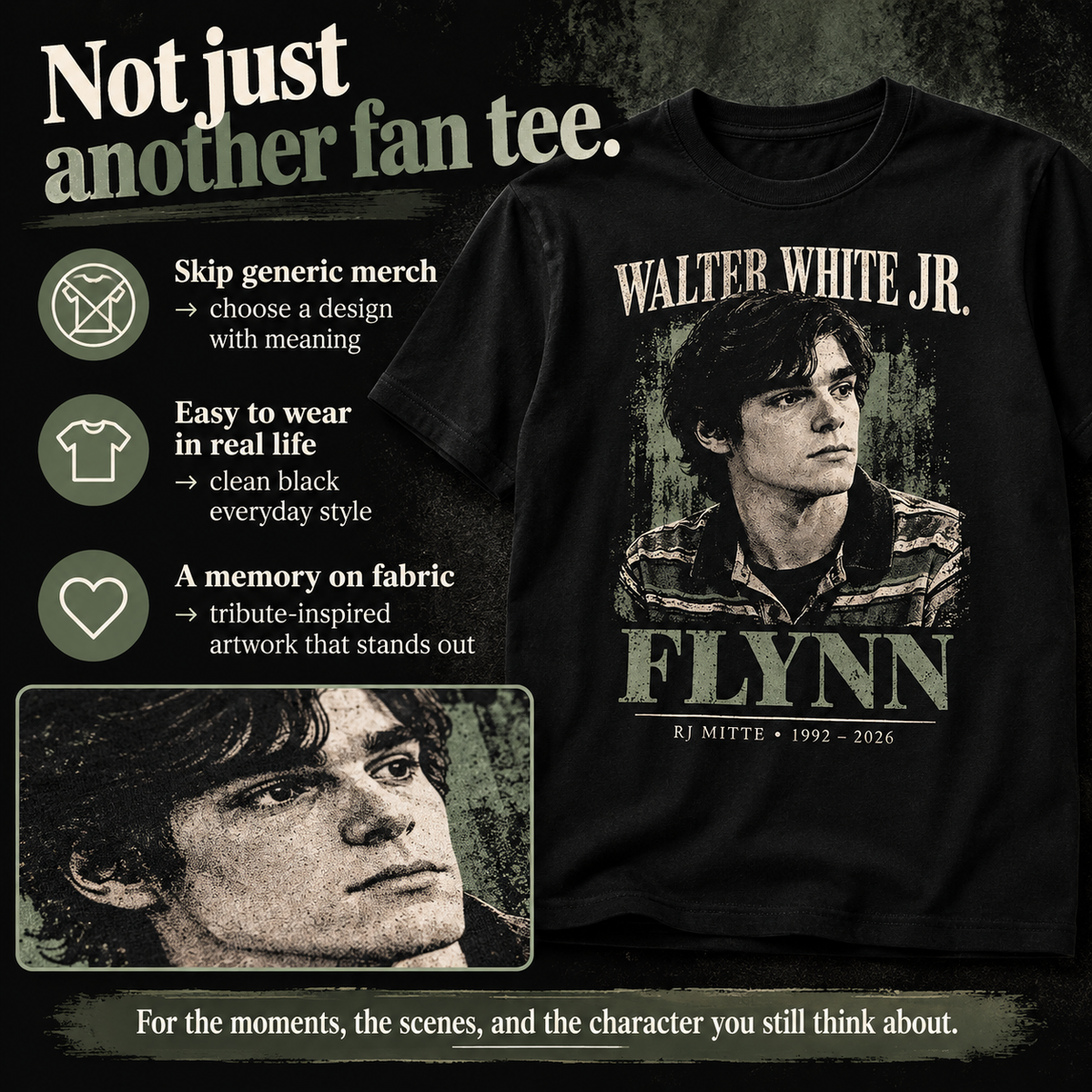 Walter White Jr Flynn black T-shirt with personal nostalgic Breaking Bad fan gift design