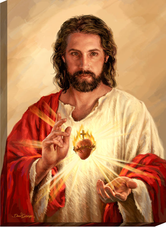 Sacred Heart of Jesus Divine Love canvas displayed in a Christian home