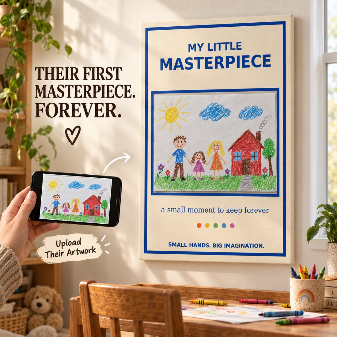 Child drawing turned into a custom kids artwork canvas