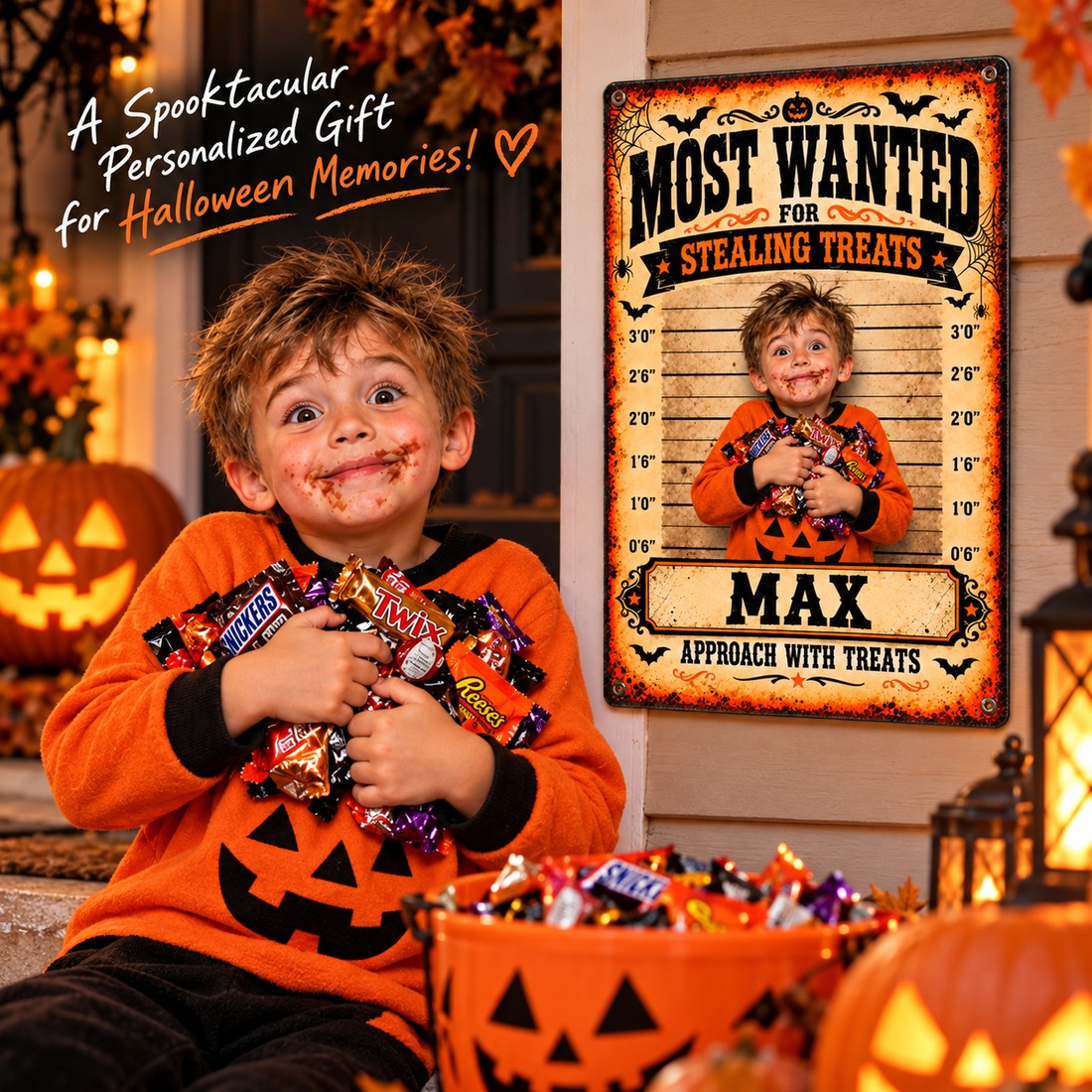 Personalized Halloween photo metal sign as part of Podtas holiday gift collection