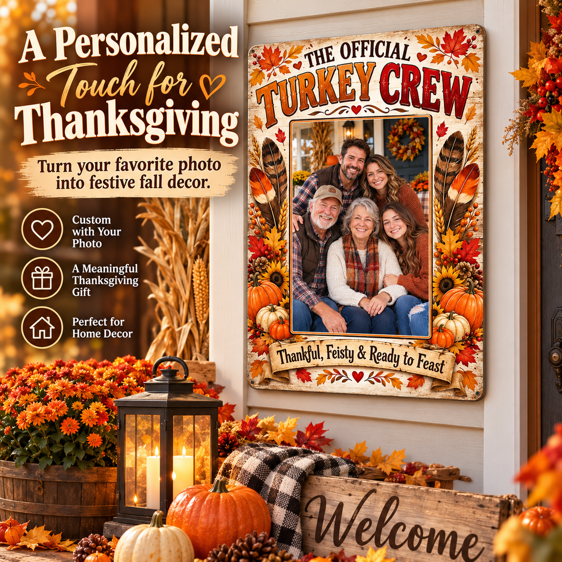 The Official Turkey Crew personalized Thanksgiving photo metal sign
