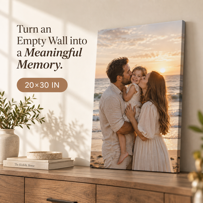 20x30 personalized photo canvas displayed in home decor