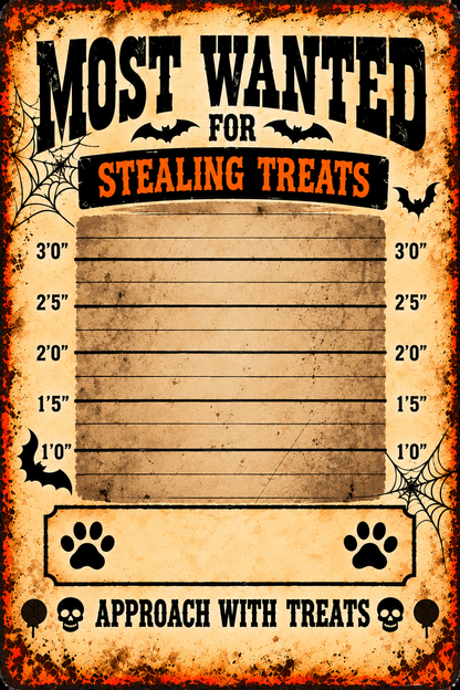 Close-up of blank Halloween pet wanted poster template with central photo area