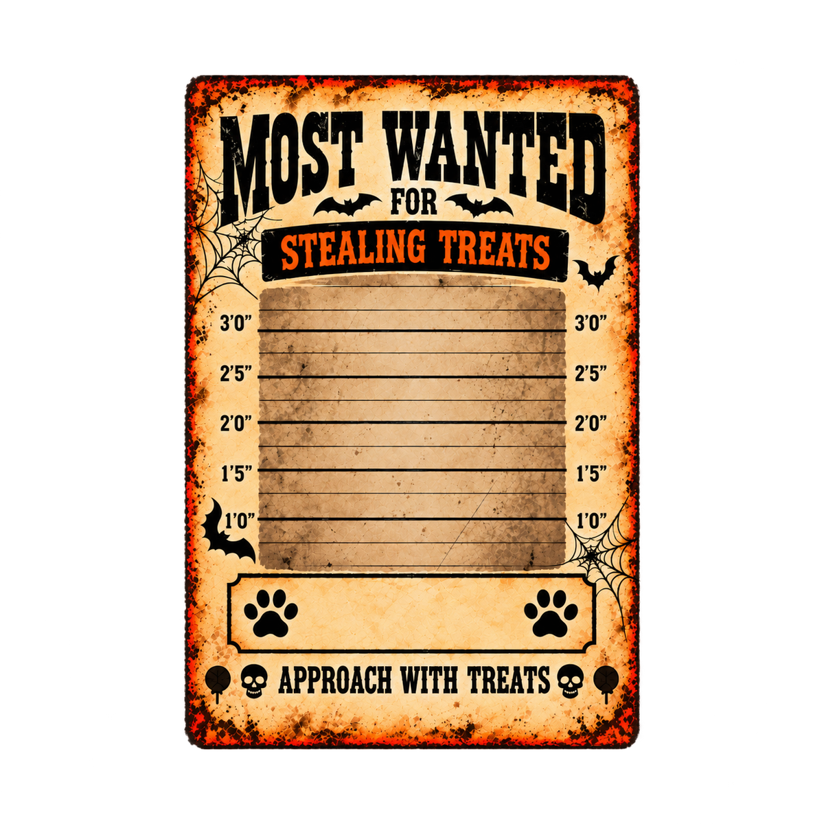 Blank Halloween pet wanted metal sign design with photo area and Stealing Treats text