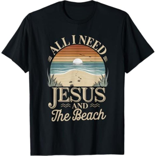 Watercolor Jesus & Beach Shirt | Faith-Based Summer Outfit for Women/Men All I need is Jesus and the beach TEE