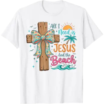 All I Need is Jesus and The Beach Devoted Christian Saying T-Shirt