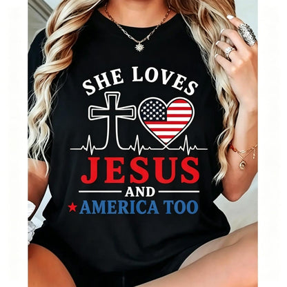 Loves Jesus and America Too, Patriotic Christian T-Shirt
