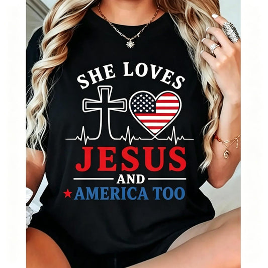 Loves Jesus and America Too, Patriotic Christian T-Shirt