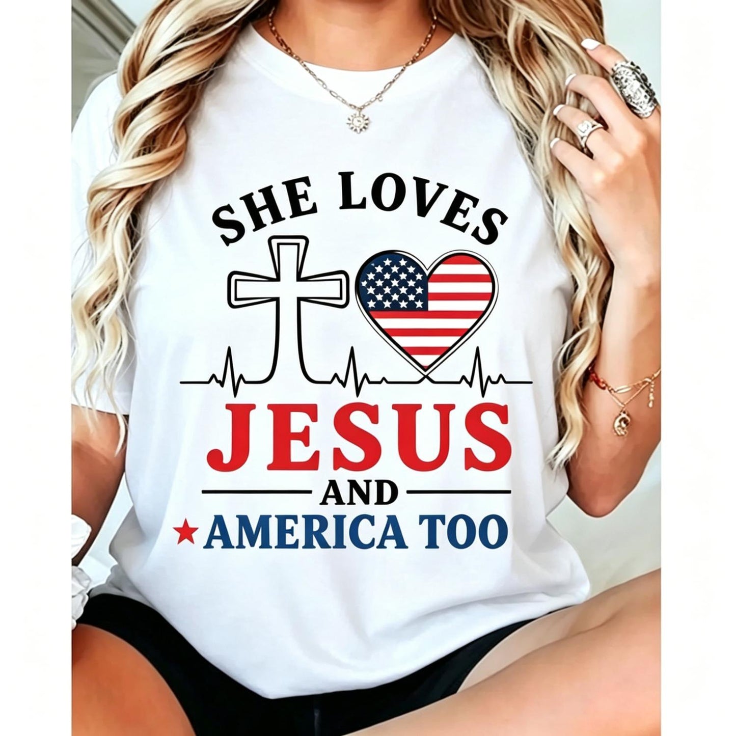 Loves Jesus and America Too, Patriotic Christian T-Shirt