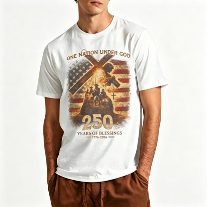 Men'S "Under God, We Are All One" Christian American Flag T-Shirt - 250 Years of Blessings 1776-2026 Patriotic Gift Suitable for Independence Day