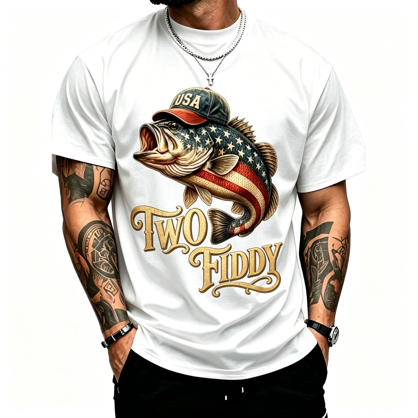 1776 2026 Bass Fishing USA Flag 250th Birthday Two Fiddy T-Shirt