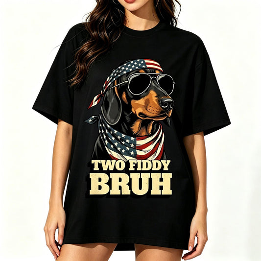 Two Fiddy Bruh American Flag Doxie T-Shirt