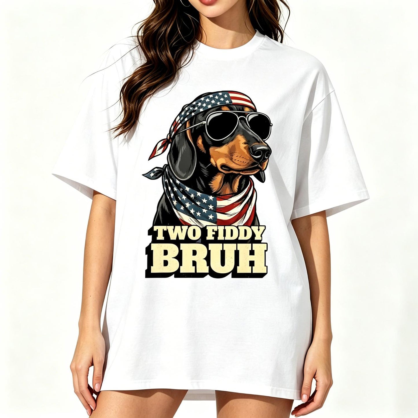 Two Fiddy Bruh American Flag Doxie T-Shirt