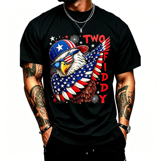 Two Fiddy 4th of July Patriotic American Flag Eagle Dabbing T-Shirt