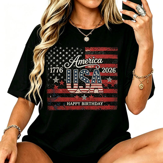 Men's Women's Cotton American Flag T-Shirt Vintage Stars and Stripes Graphic Crewneck Tee Soft Short Sleeve Summer Casual Shirt Independence Day Game Day Gifts