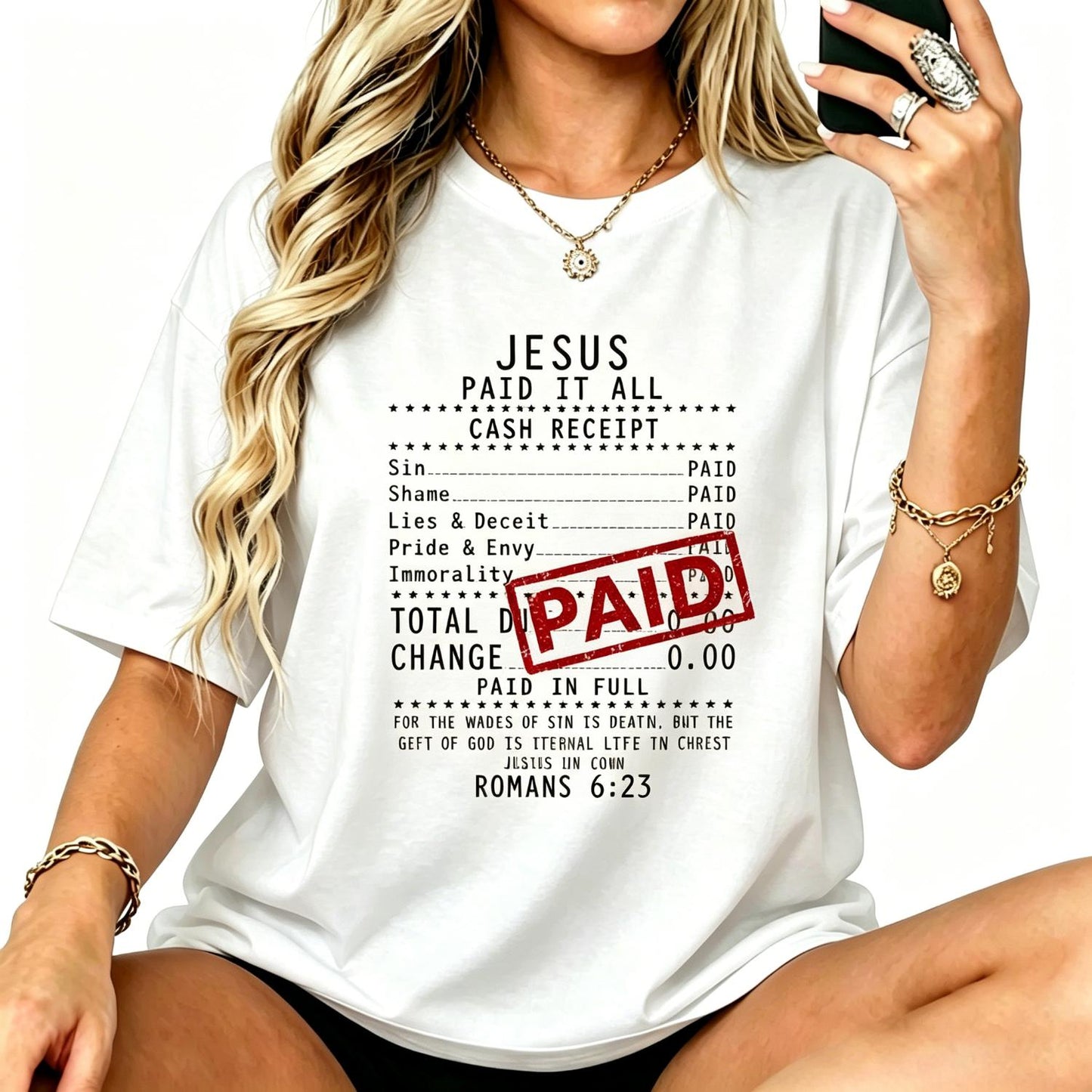 Women Men Jesus Paid It All Tee Receipt Faith Cool Premium Tri-Blend T-Shirt Short Sleeve