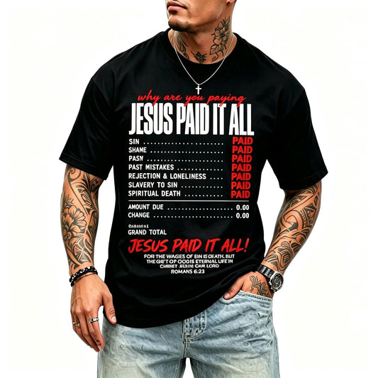 Funny Christian Receipt Jesus Paid It All Romans 6:23 Faith T-Shirt