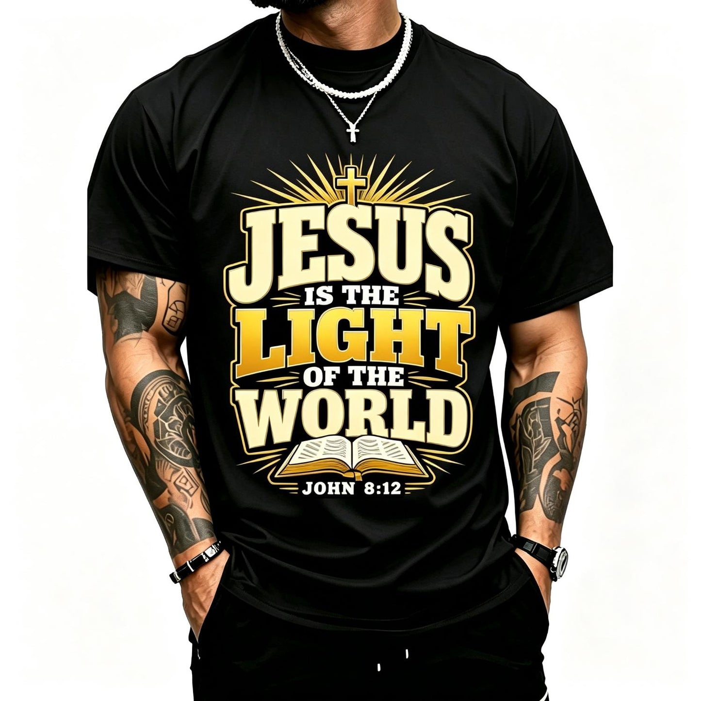 Christ Jesus is Light of the World Scripture Faith John 8:12 Adult Heavyweight T-Shirt