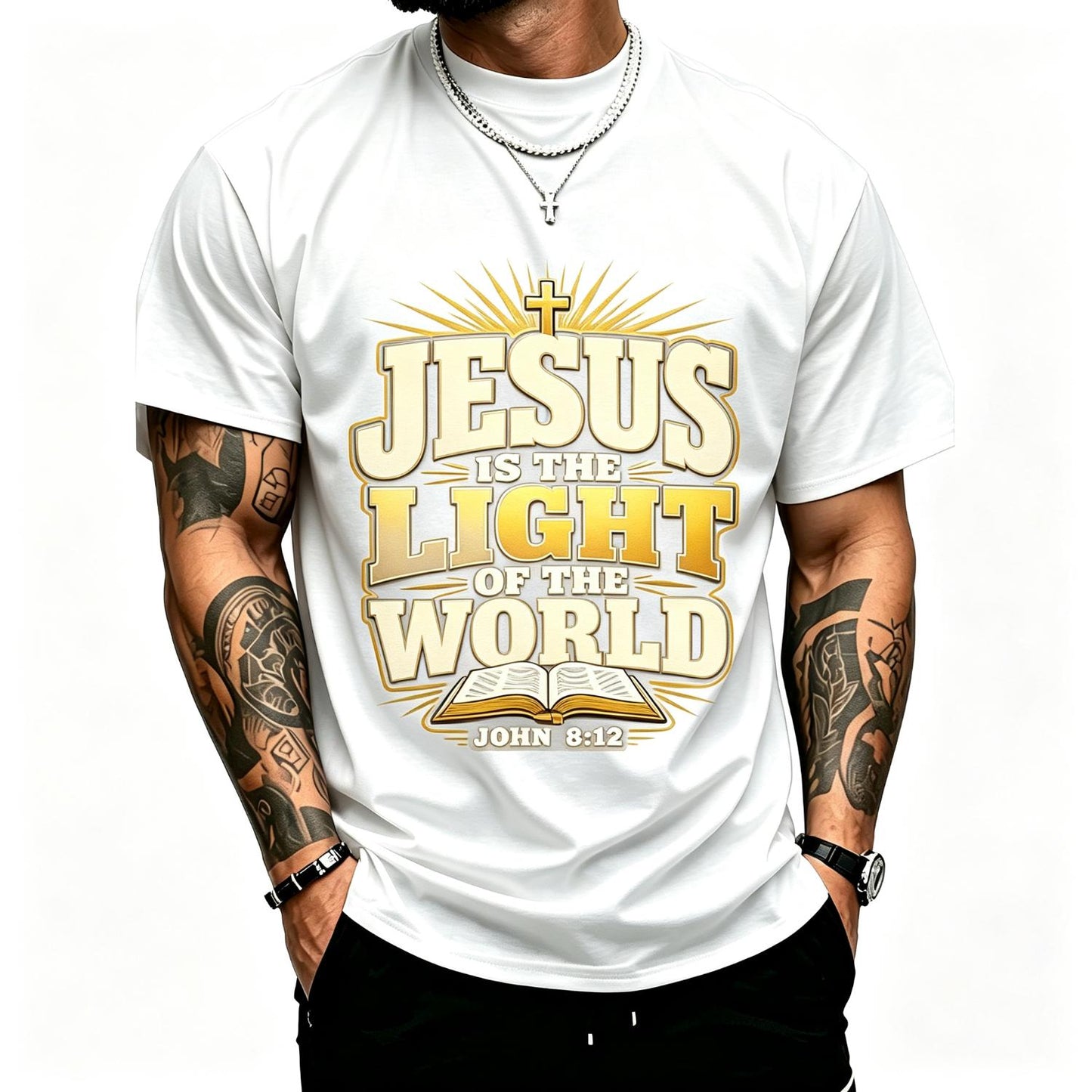 Christ Jesus is Light of the World Scripture Faith John 8:12 Adult Heavyweight T-Shirt