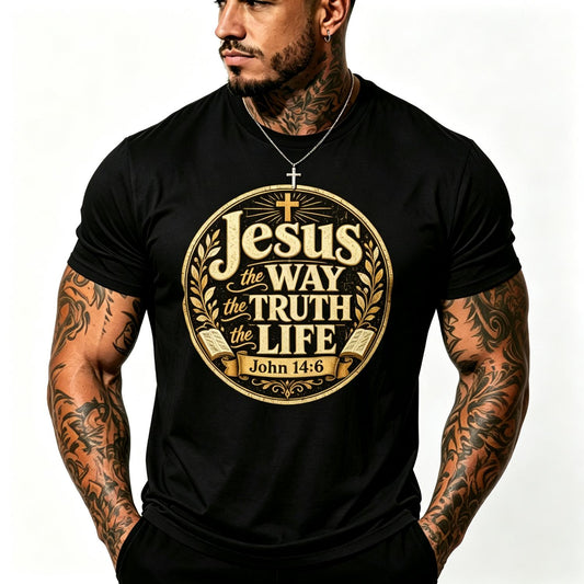 Jesus The Way Truth Life John 14 6 Scripture Faith Christian Adult Heavyweight T-Shirt