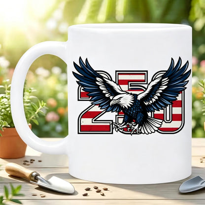 1pc an 11Oz Ceramic Mug Featuring The '250 1776-2026 Bald Eagle' Design. This Insulated And Reusable Coffee Cup Showcases an American Flag