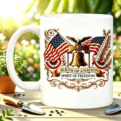 Independence Day & July 4Th & 250Th Anniversary Gift 1pc 11Oz Inner Color Ceramic Mug Liberty Bell Eagle 'Birth of a Nation' Golden Wreath Design