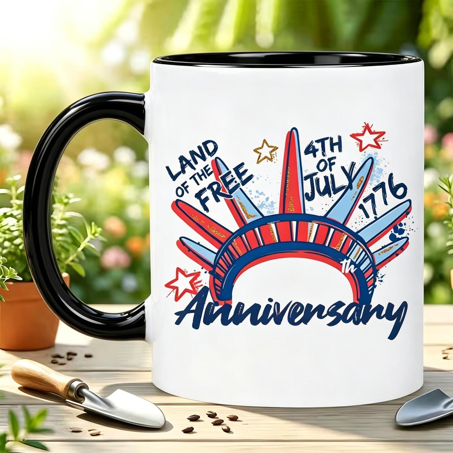 July 4th & 250th Anniversary Ceramic Mug - Land of the Free Liberty Crown & Suitable for 4th of July Graffiti