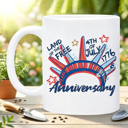 July 4th & 250th Anniversary Ceramic Mug - Land of the Free Liberty Crown & Suitable for 4th of July Graffiti