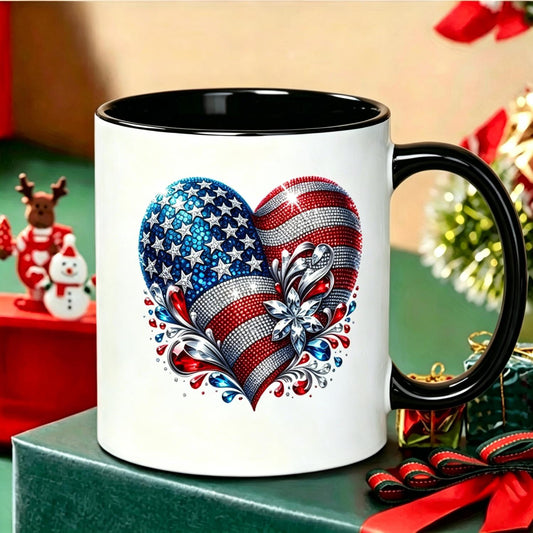 Patriotic American Flag Heart Ceramic Mug