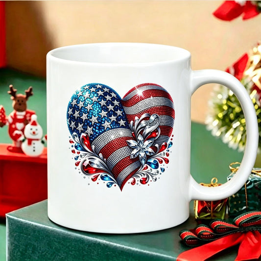 Patriotic American Flag Heart Ceramic Mug
