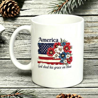 Men's American 250th Anniversary Floral Flag Ceramic Cup 4th of July Patriot Gift Ceramic Mug