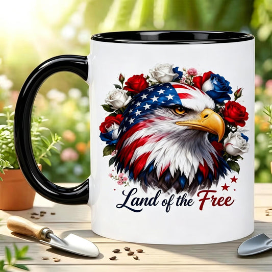 Land of the Free Bald Eagle Roses Ceramic Mug