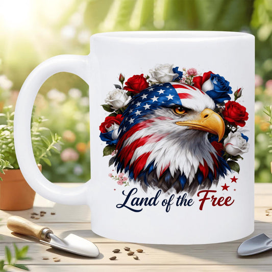 Land of the Free Bald Eagle Roses Ceramic Mug