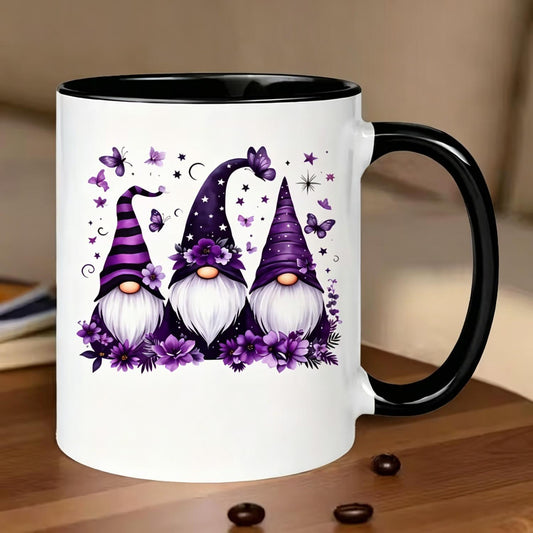 Purple Gnome Floral Ceramic Mug