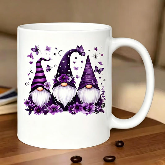 Purple Gnome Floral Ceramic Mug