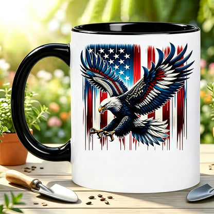 4Th of July Gift 1pc 11Oz Inner Color Ceramic Mug for american Reusable Coffee Cup for Hot/Cold Drinks