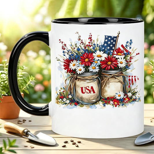 Patriotic Wildflower Mason Jar Ceramic Mug