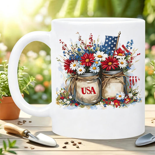 Patriotic Wildflower Mason Jar Ceramic Mug