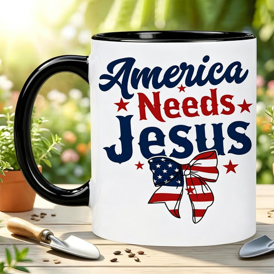 America Needs Jesus Patriotic Bow Ceramic Mug