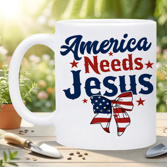 America Needs Jesus Patriotic Bow Ceramic Mug