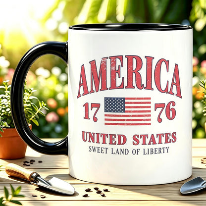 1776-Retro America 4th Of July Ceramic Cup Preppy Fourth of July Reusable Coffee Cups Trendy USA Gifts Cup Aesthetic Patriotic 11Oz Ceramic Mug