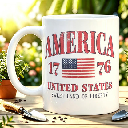 1776-Retro America 4th Of July Ceramic Cup Preppy Fourth of July Reusable Coffee Cups Trendy USA Gifts Cup Aesthetic Patriotic 11Oz Ceramic Mug