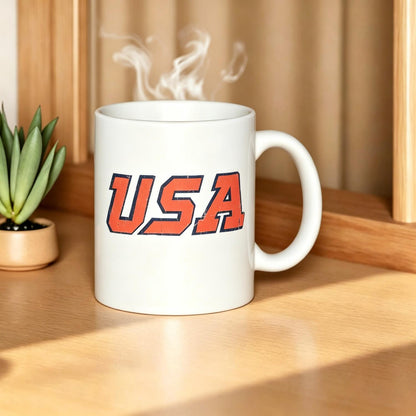 Unisex Vintage USA Reusable Coffee Cups Patriotic July 4th Red, White and Blue. Perfect 250th USA Birthday Gift Ceramic Mug